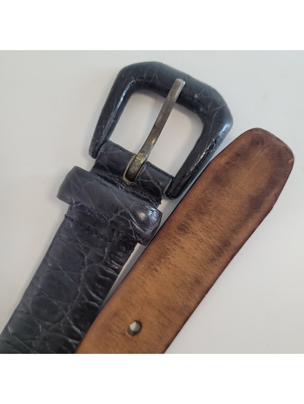 Eddie Bauer Men’s Black Genuine Leather Belt Size 36" Croc Embossed Made USA